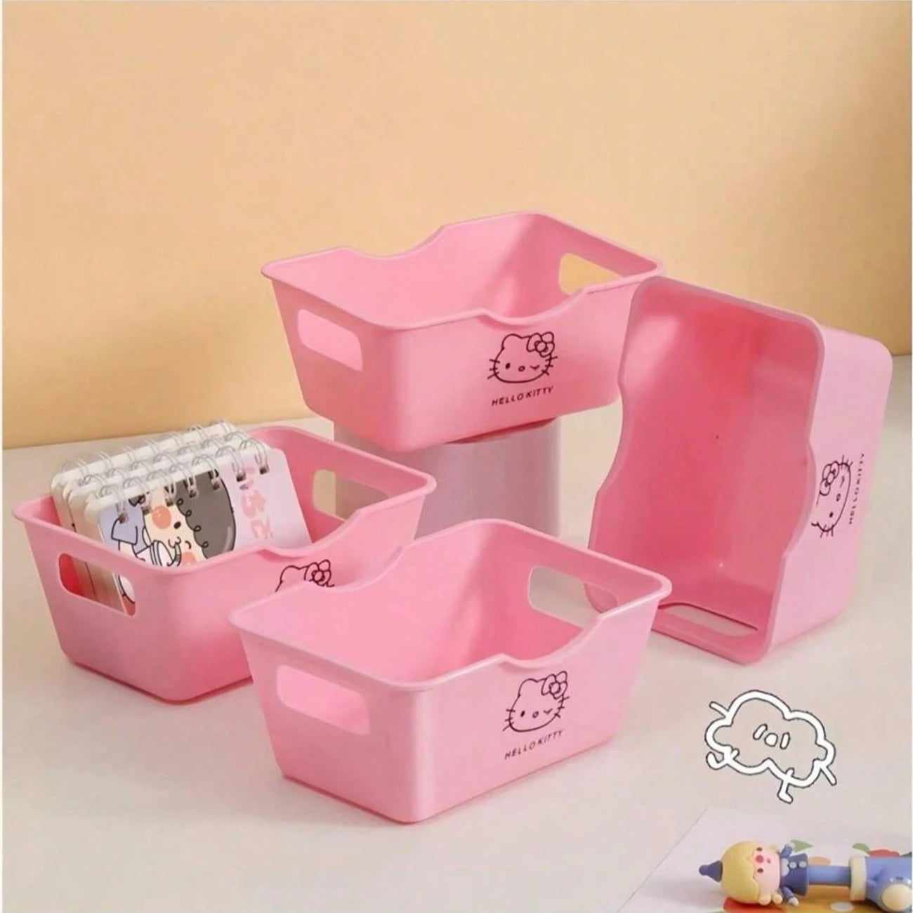 Hello Kitty Desktop Storage Basket – Multi-Functional Organizer Box Set for Cosmetics, Stationery & Snacks – Kawaii Room Decor