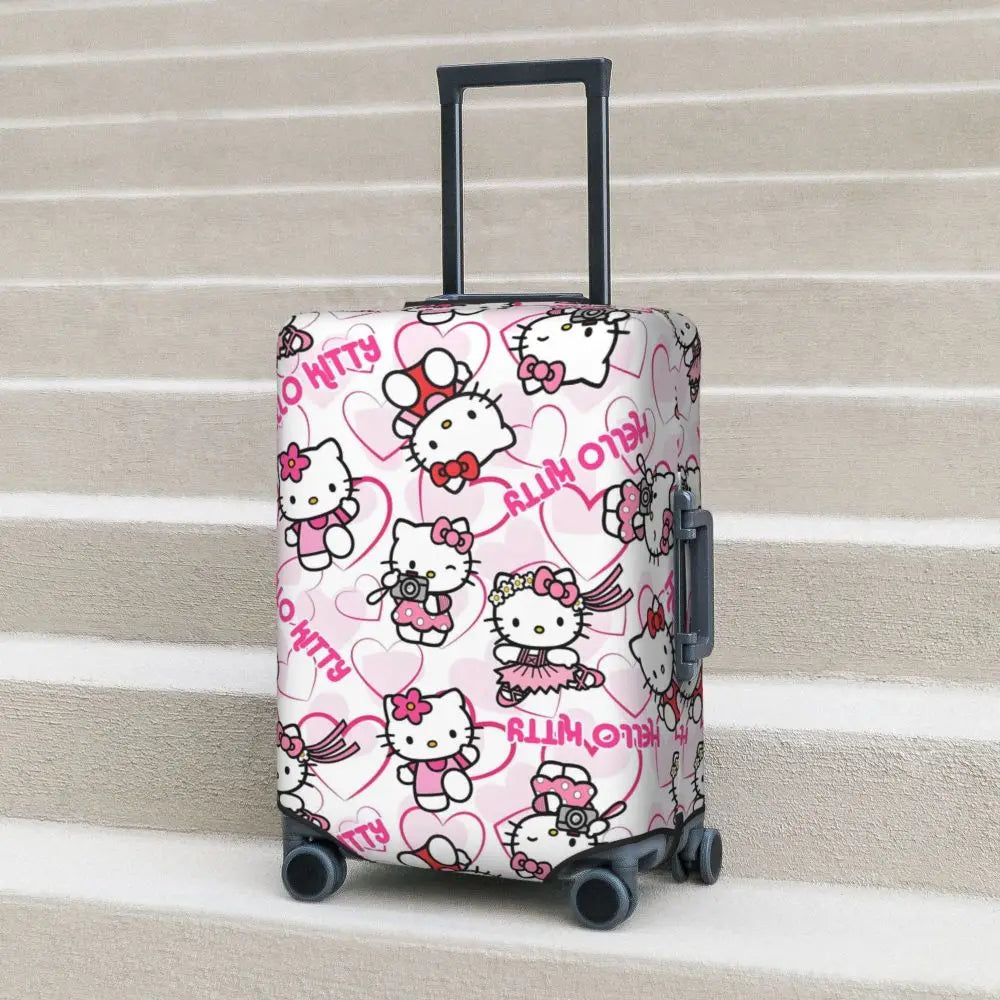 Custom Girls Kitten Classical Printing Luggage Cover Elastic Cute KT Cat Travel Suitcase Protective Covers Fits 18-32 Inch