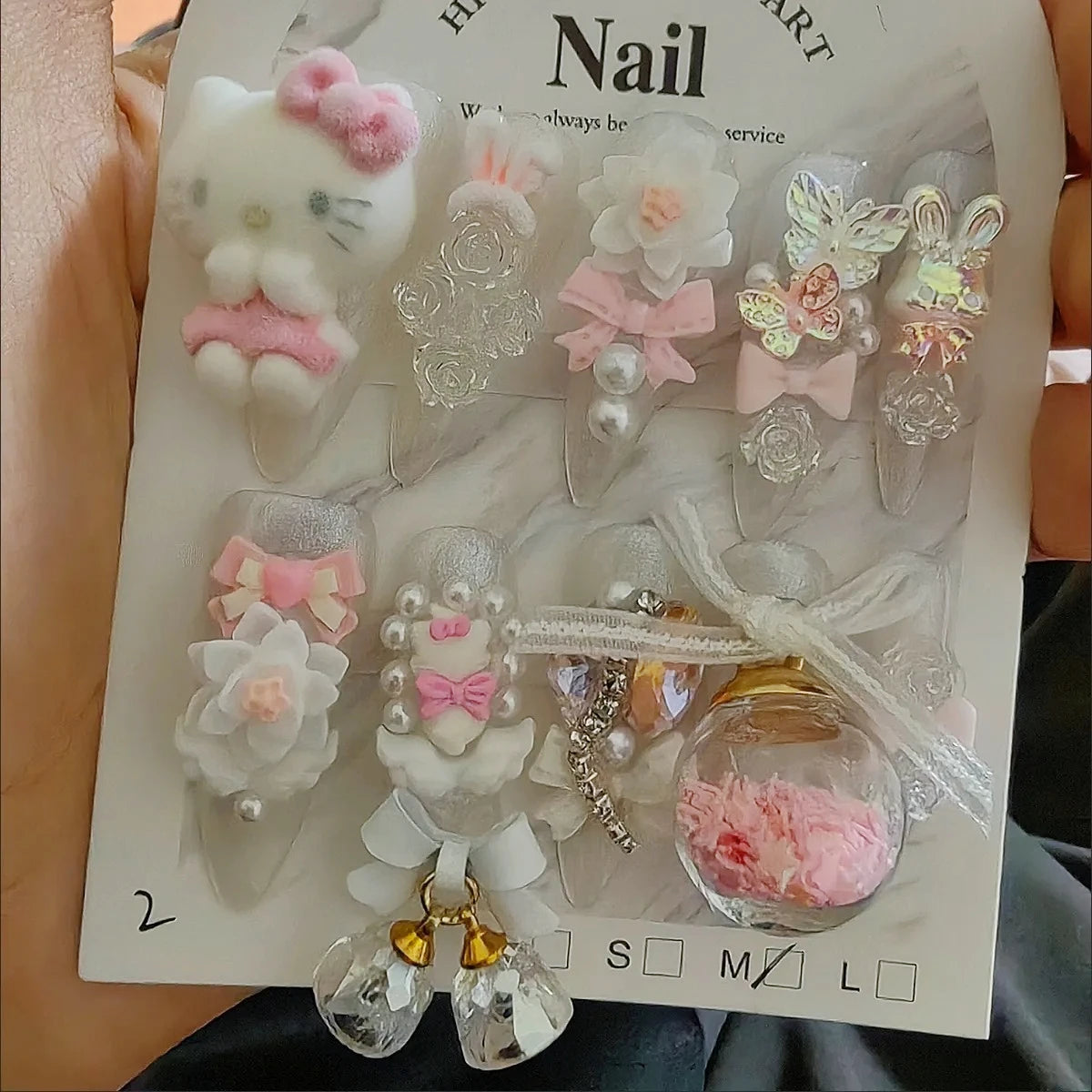 Hello Kitty Handmade Press-On Nails – Pink My Melody & Cinnamoroll Anime Nails – Detachable 3D Nail Art Decoration Set