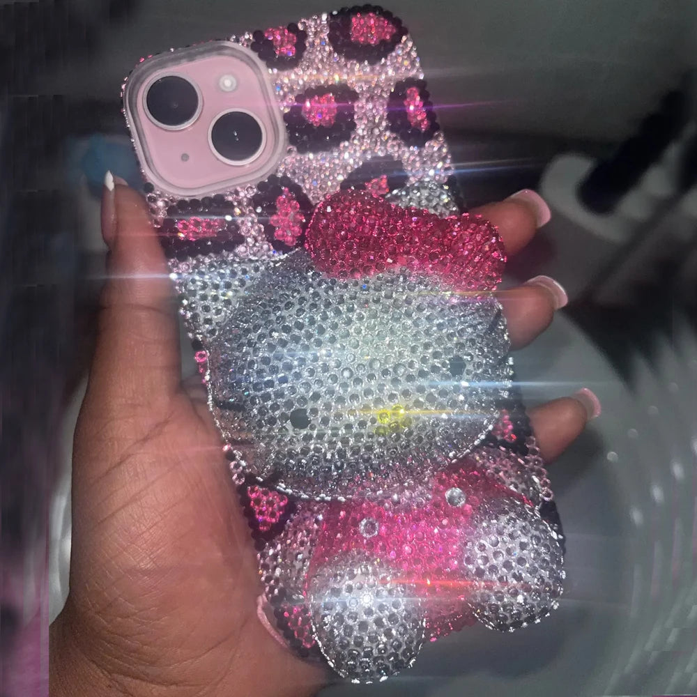 Hello Kitty Rhinestone Bling Crystal Phone Case Chain For iPhone17 16 15 14 13 12 11Pro Max X Xs XR 7 8 Plus Transparent Bumper