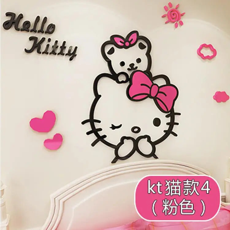 Kawaii Hello Kitty Anime 3D Stereo Diy Wall Sticker Sanrio Children's Room Bedroom Cute Decorate Background Wall Stickers Gift
