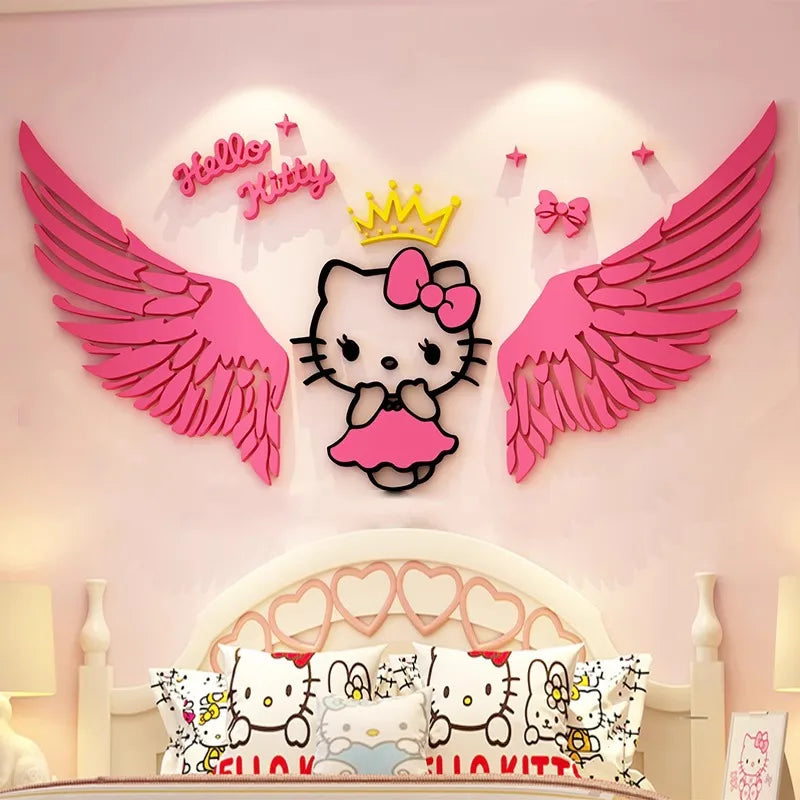 Sanrio Hello Kitty Room Decor Acrylic 3D Wall Sticker Self-Adhesive Cute Children Background Wall Decorative Painting Kid Gifts