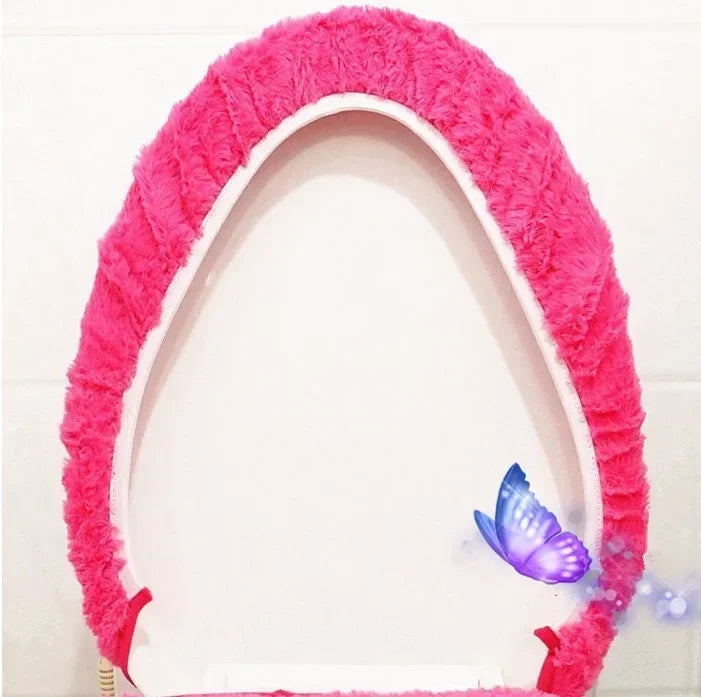 Hello Kitty 3-Piece Toilet Seat Cushion Set – Sanrio Plush Winter Bathroom Cover Set for Home Use