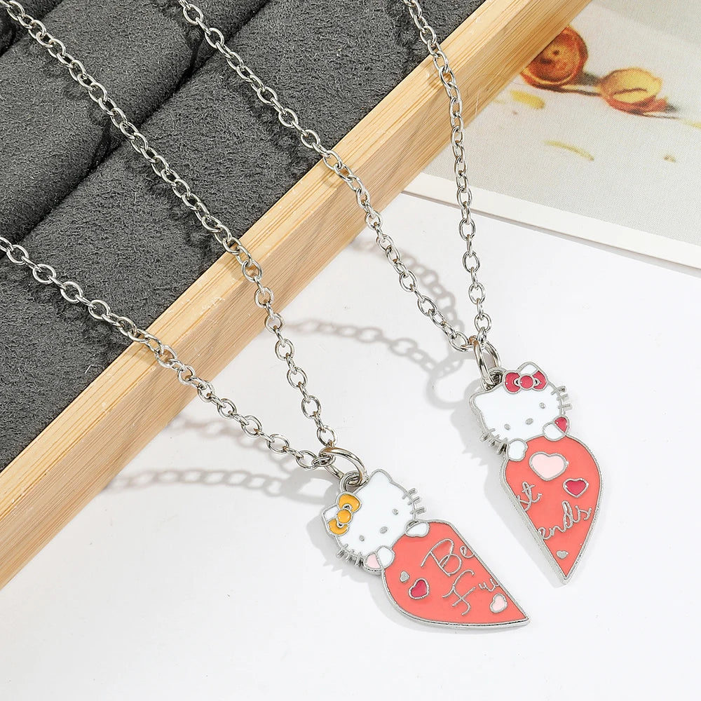 Hello Kitty Heart-Shaped Necklace – Cute Kitty Cat Pendant Collarbone Chain Jewelry Gift for Best Friend, Girls & Women
