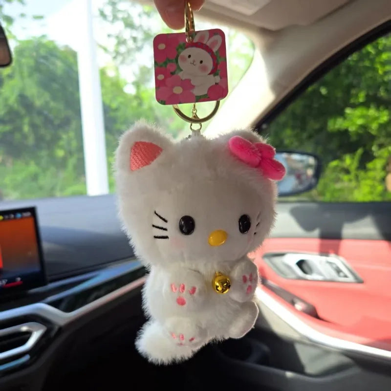Hello Kitty White & Pink  Plush Bag Charm – Cute Kawaii Keychain & Soft Stuffed Accessory