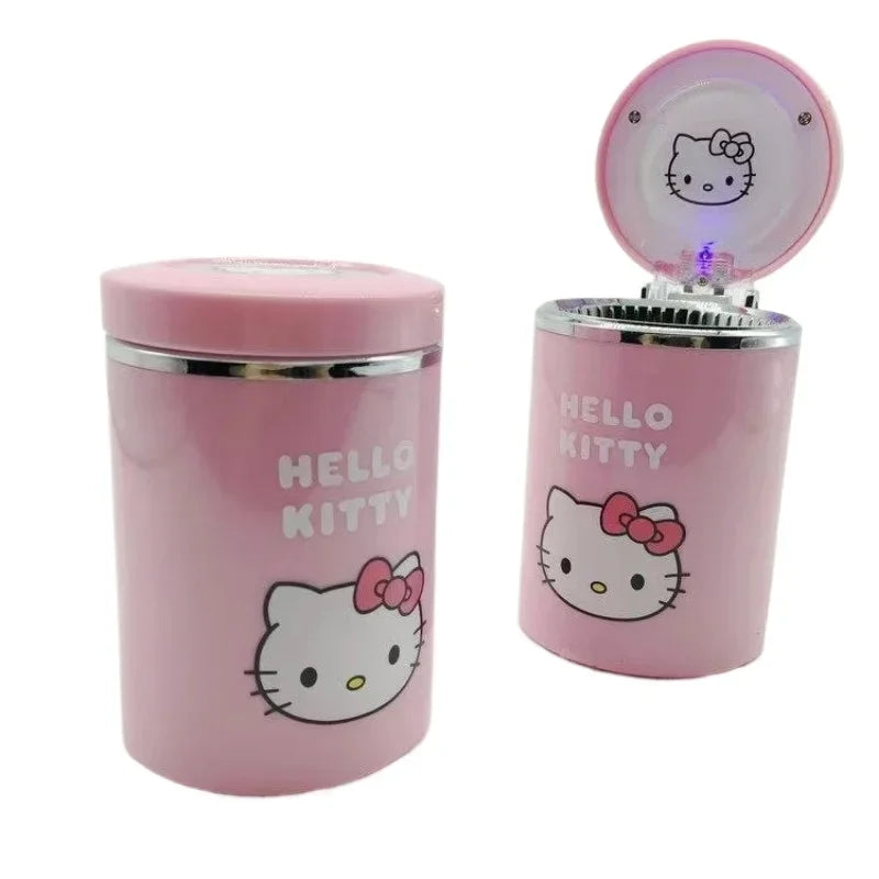 Hello Kitty LED Light-Up Car Ashtray – Cute Kawaii Cartoon Decor with Lid for Car Interior
