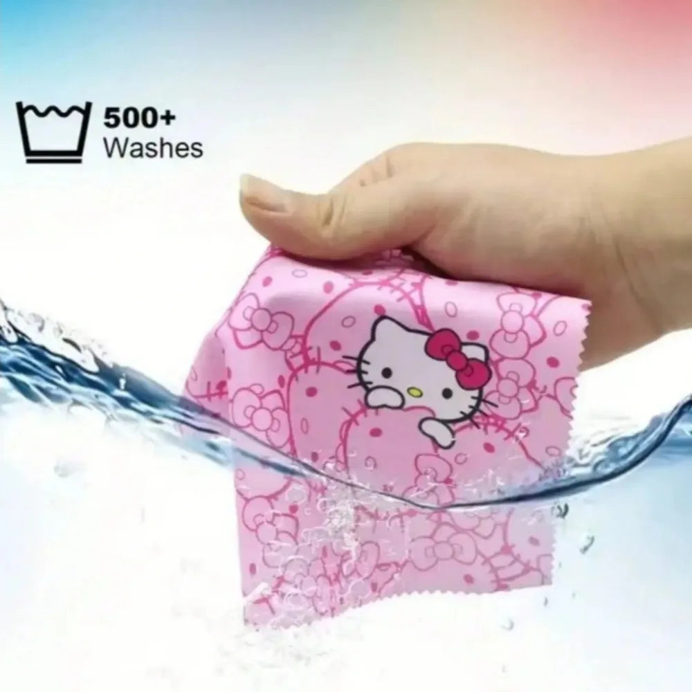 3pcs Hello Kittys glasses case and cloth Pink cat head design Soft microfiber Used to clean and put  glasses, mobile phones