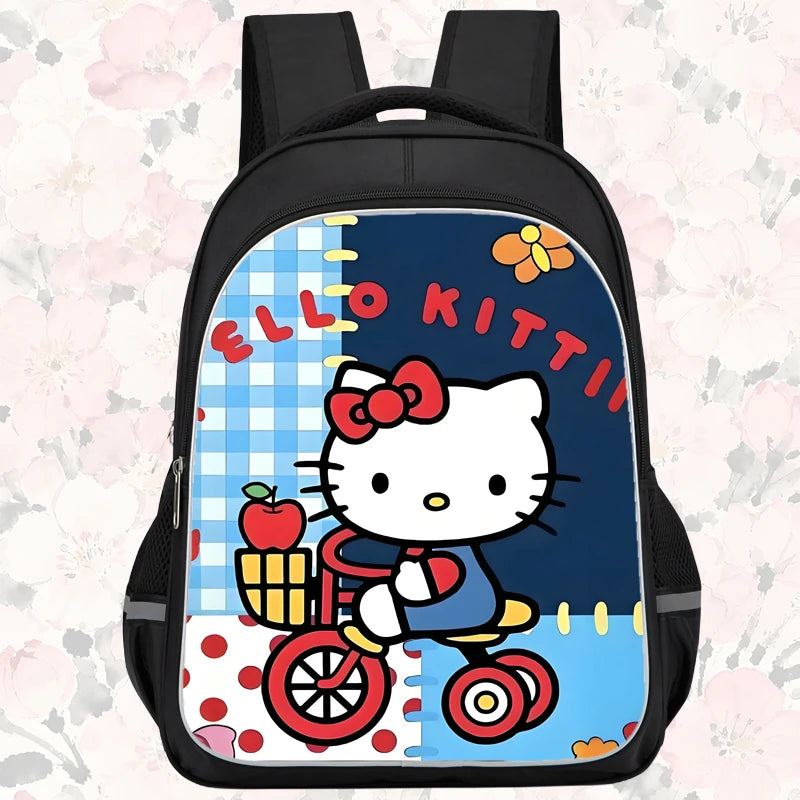 16-inch cartoon children's backpack, unisex, large capacity, double zippered pockets, ergonomic back support, Hello Kitty-theme