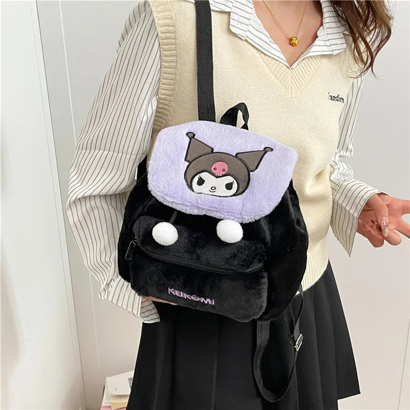 Sanrio Plush Backpack Cartoon Kuromi Melody Cute Backpack Female Sweet Backpack Doll Bag
