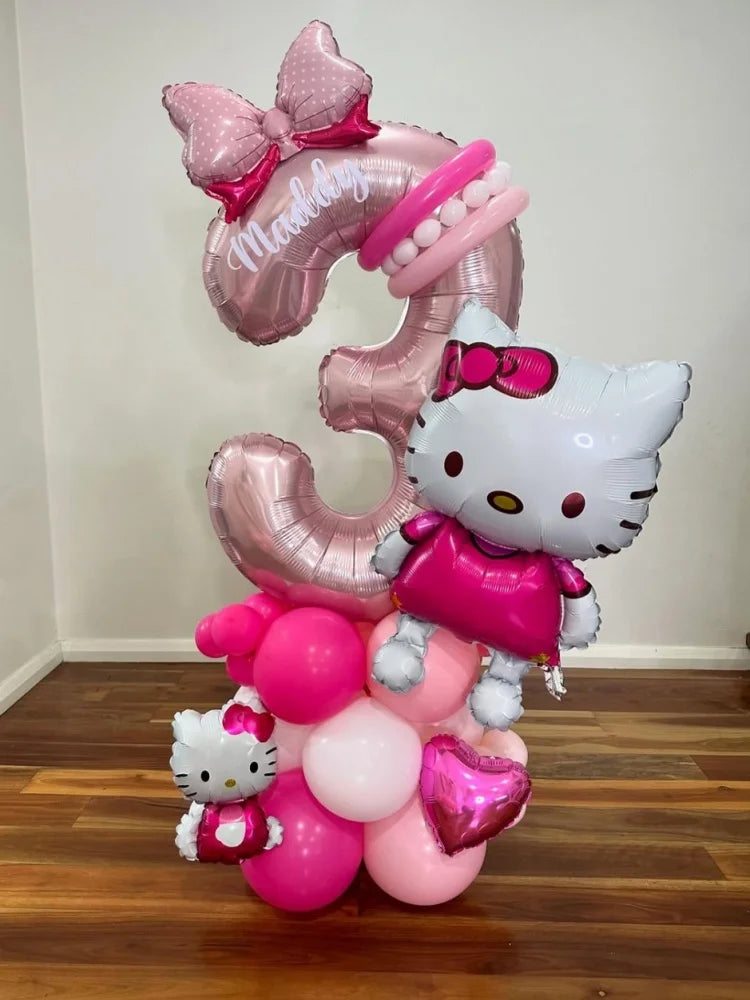 Hello Kitty Number Foil Balloon Set, Cute Cartoon Bubble Mart, Kids Birthday Party Decoration, Room Decor