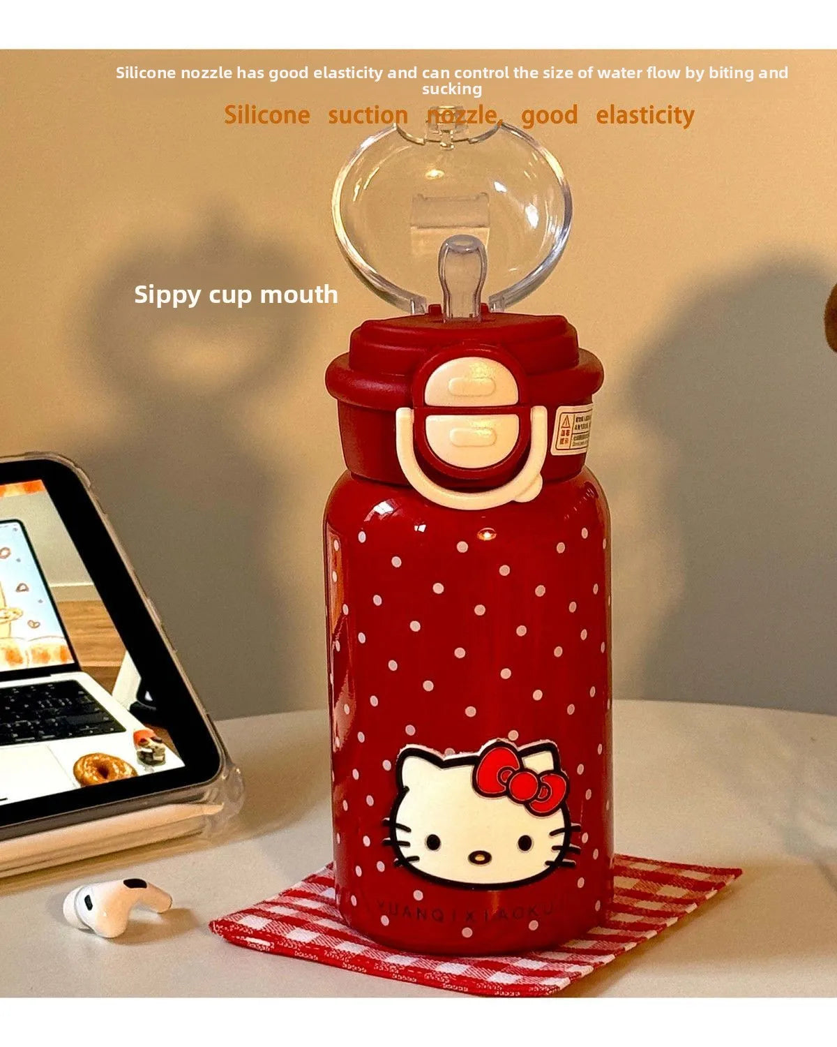 Hello Kitty Retro Red Polka Dot Thermos Cup – 316 Stainless Steel Vacuum Travel Water Bottle for Students