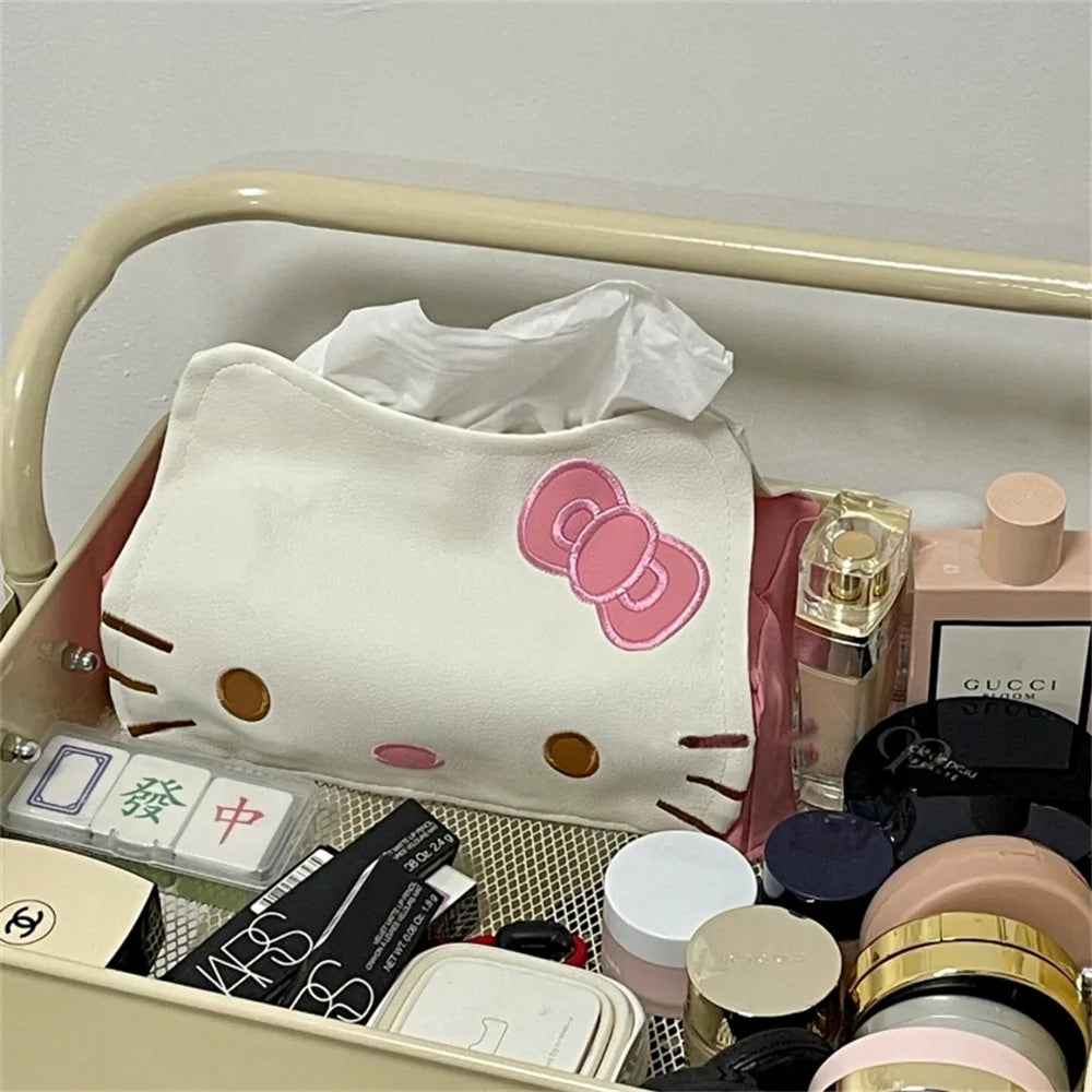Hello Kitty Kawaii Tissue Box Cover – Cute PU Leather Napkin Holder for Home & Car Decor
