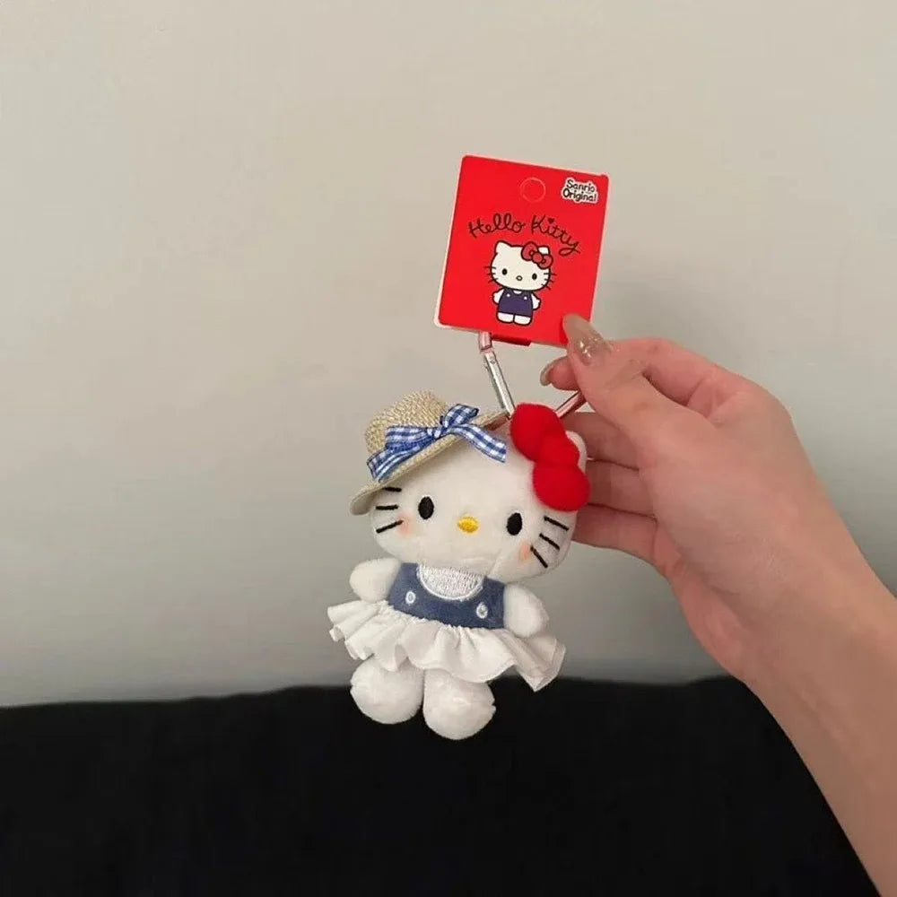 Hello Kitty Straw Hat Plush Keychain – 10cm Kawaii Cartoon Pendant & Bag Charm for Kids