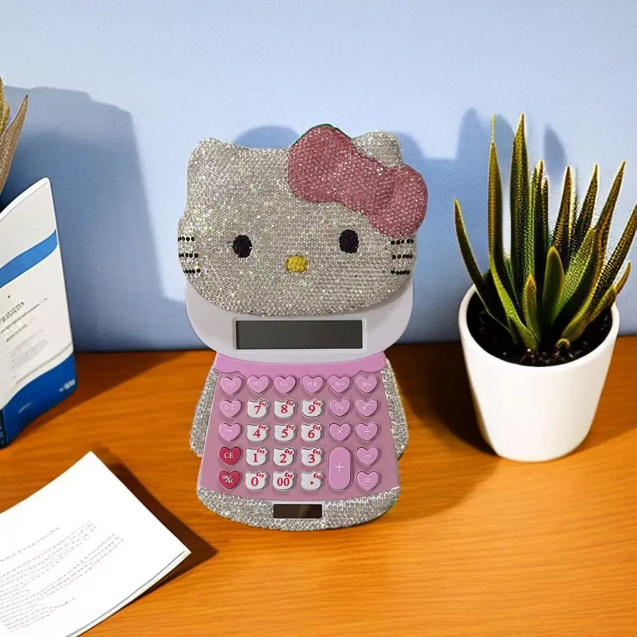 Kawaii Hello Kitty Diamond Slide Calculator – 12-Digit Cute KT Cat Stationery Computer Calculator – High-Value Office & School Gift for Students, Kids & Girls
