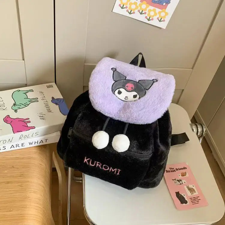 Sanrio Plush Backpack Cartoon Kuromi Melody Cute Backpack Female Sweet Backpack Doll Bag