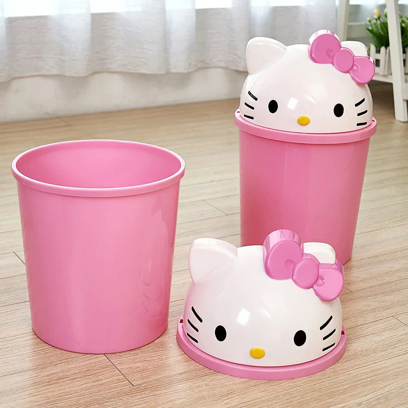 Sanrio Trash Can Kawaii Hello Kitty Cartoon Household Flip Trash Can Living Room Bedroom Bathroom Desktop Storage Bucket