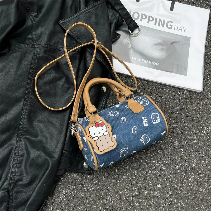2026 Hello Kitty Denim Print Crossbody Bag – Kawaii Fashion Handbag for Women & Girls