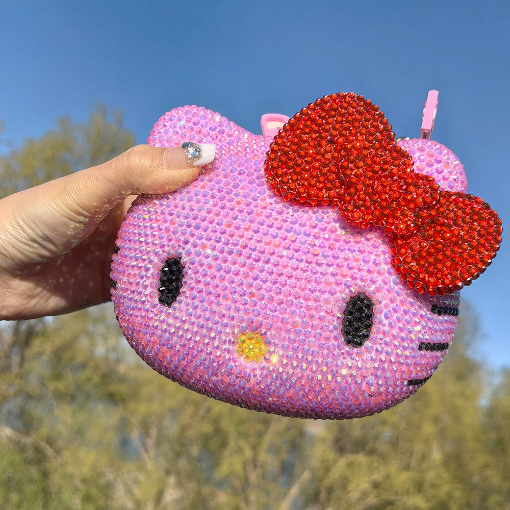 Hello Kitty Rhinestone Bling Leather Mini Bag – Cute Organizer for Earphones, Cables & Small Accessories