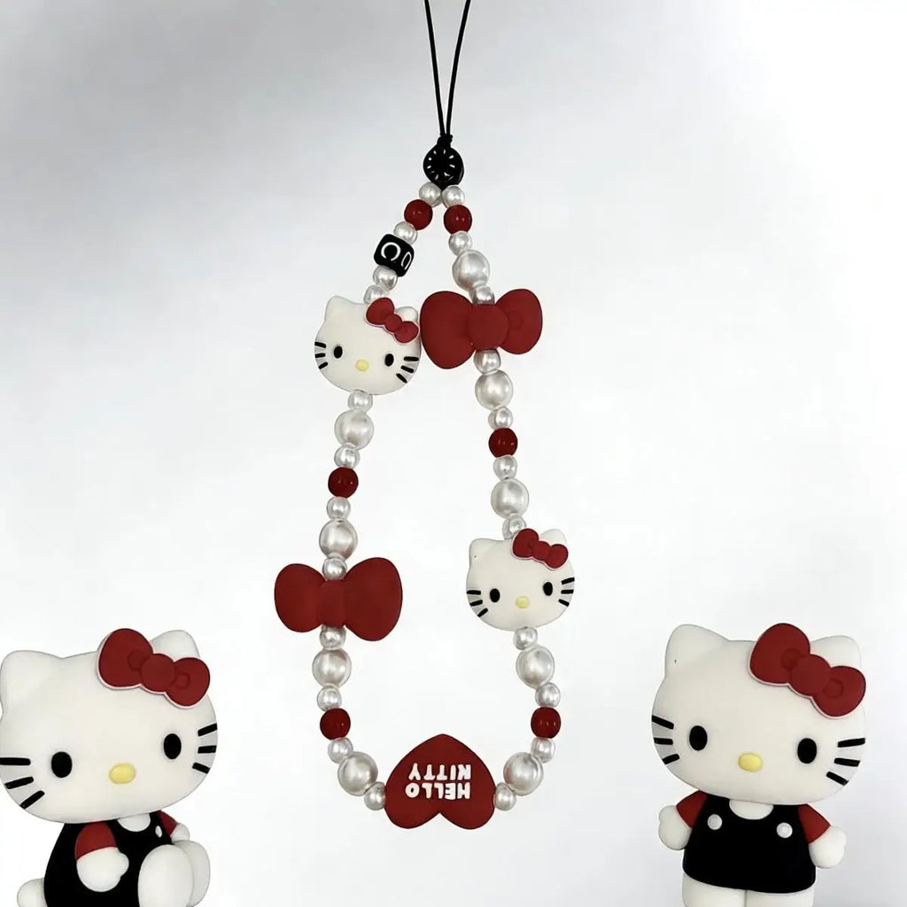 Cute Hello Kitty Beaded Phone Lanyard – Girly Phone Charm Strap & Anti-Lost Mobile Phone Chain