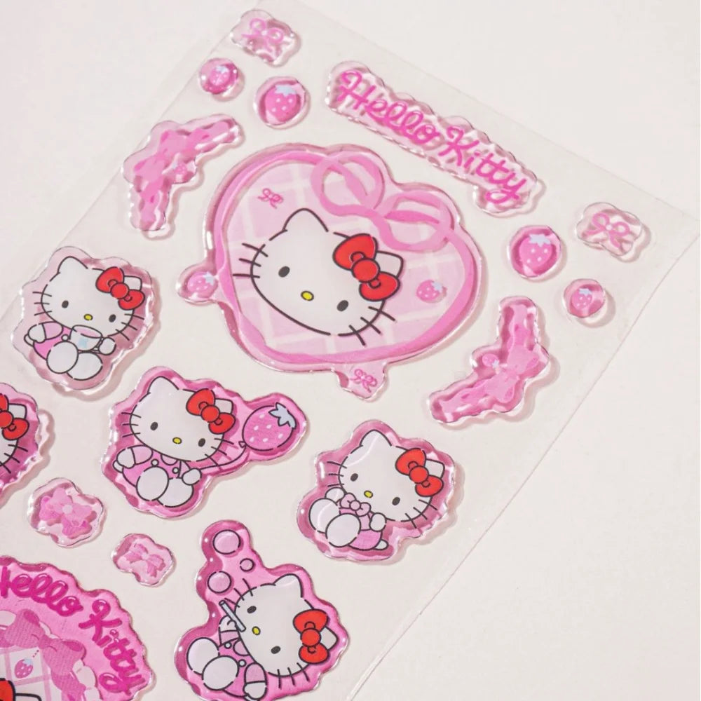 Sanrio Hello Kitty Stickers Strawberry Series 3D Droplet Decals for Phone Laptop Journal Stationery Gifts