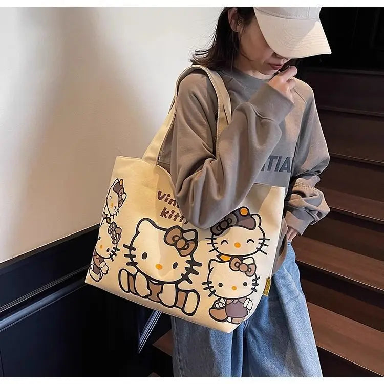 Hello Kitty Handbag Cute Cartoon Versatile Large Capacity Handbag Women Supplies Desktop Accessories Student Gift Wholesale