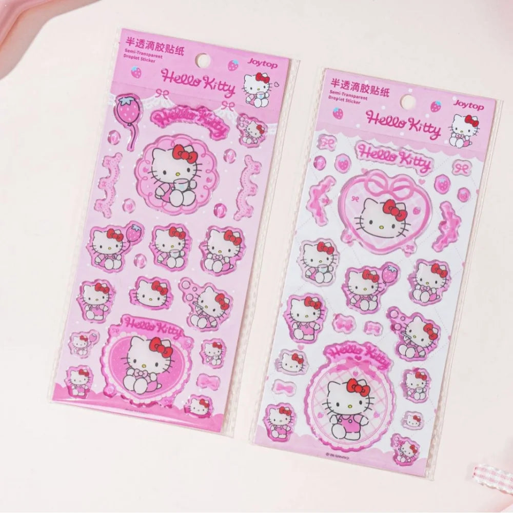 Sanrio Hello Kitty Stickers Strawberry Series 3D Droplet Decals for Phone Laptop Journal Stationery Gifts