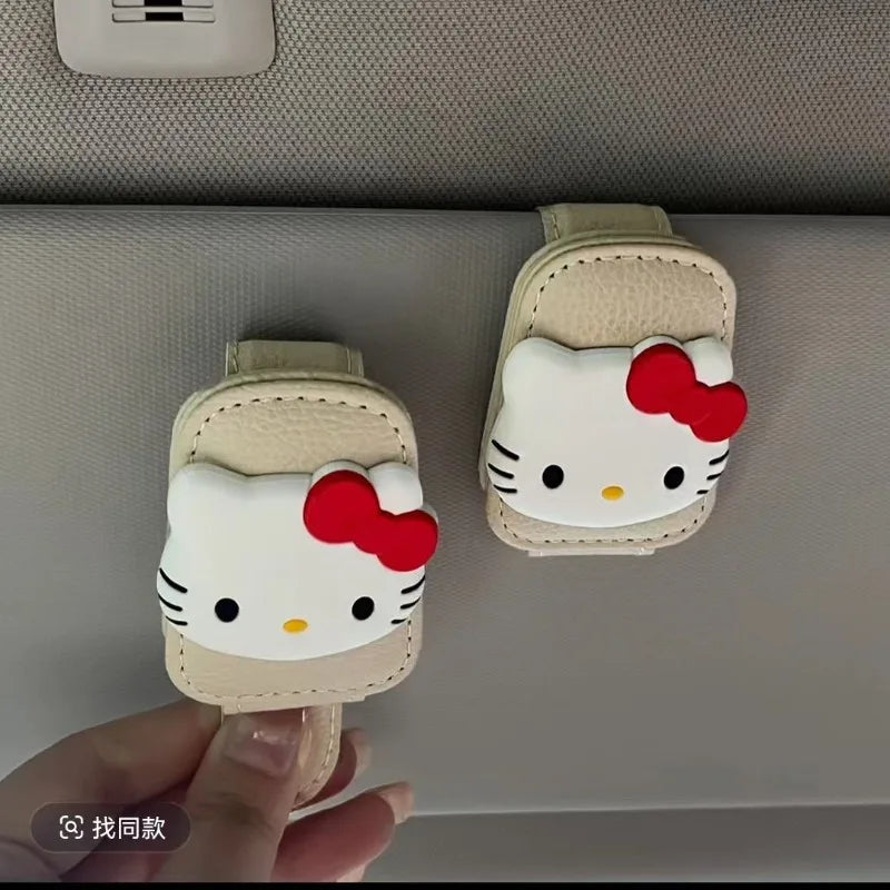Hello Kitty Car Glasses Clip – Cute Cartoon Sun Visor Eyeglasses & Card Holder for Vehicle Organization