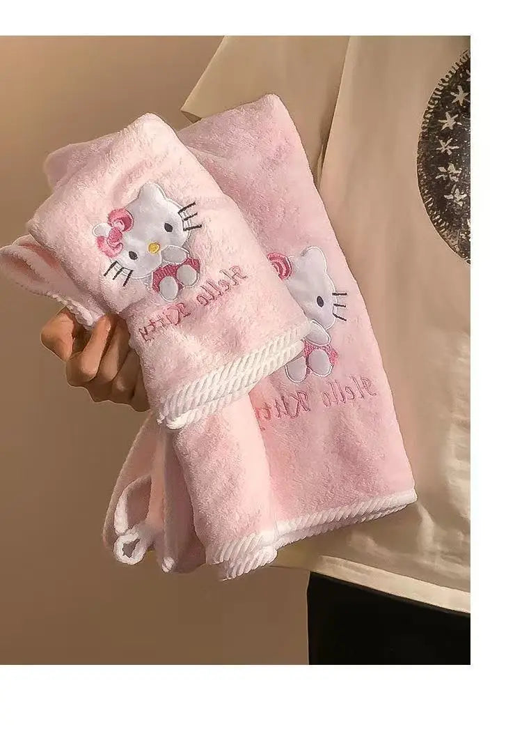 Bath Towel Sanrio Hello Kitty My Melody Ultra Soft Coral Fleece Absorbent Quick Dry 2 Piece Set For Home Use Cute Kawaii