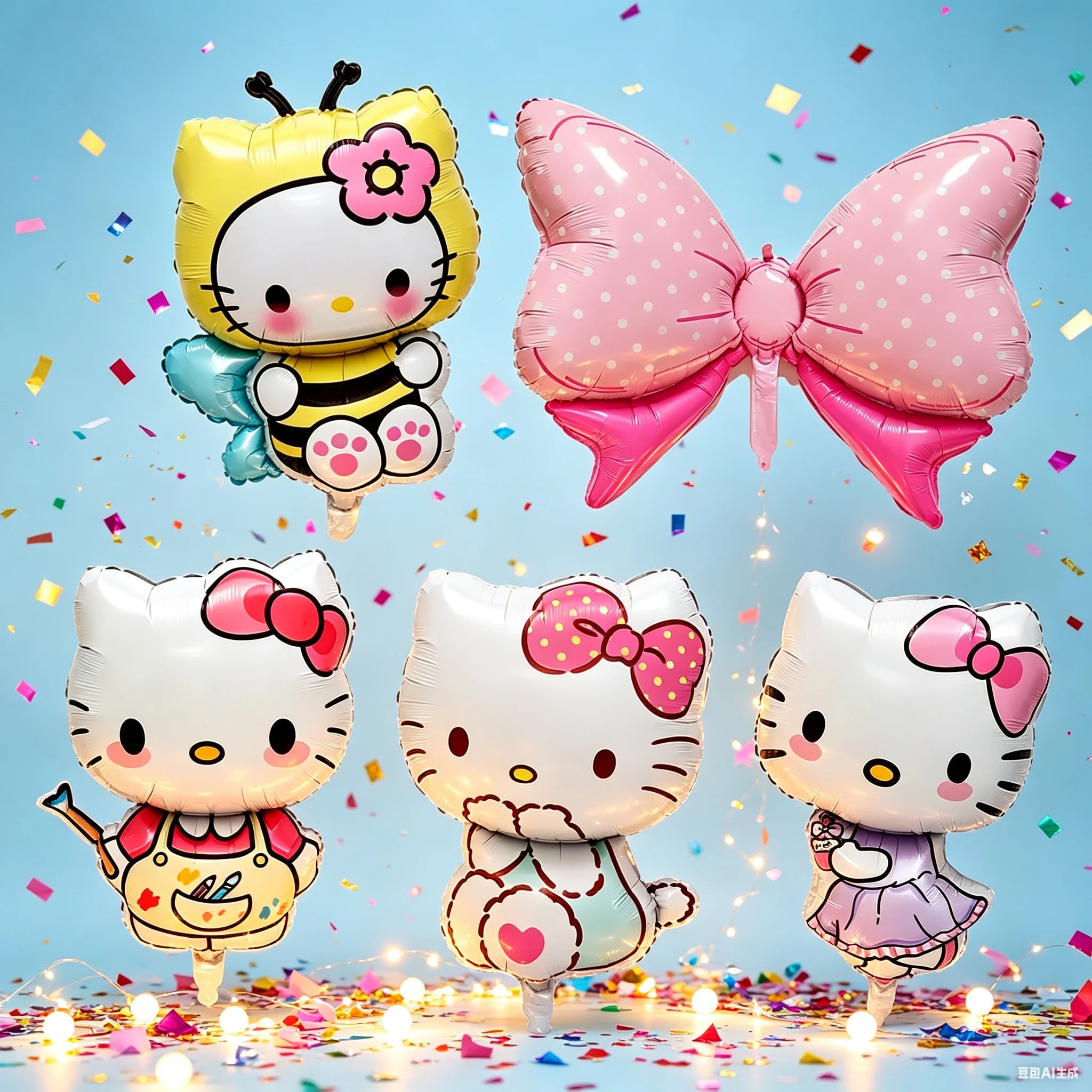 5PCS Hello Kitty Foil Balloon Set Anime Cat Candy Bow Foil Balloons Kids Birthday Party Decorative Balloons Baby Shower Supplie