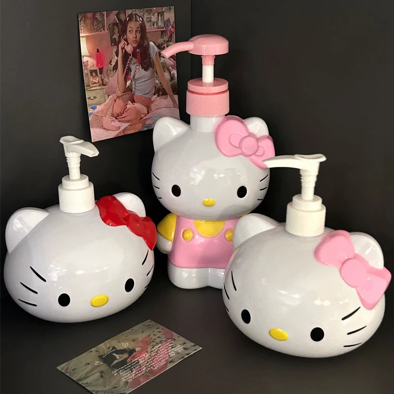 Hello Kitty Bathroom Pump Bottle Set – Shower Gel, Shampoo & Lotion Dispenser for Home & Travel