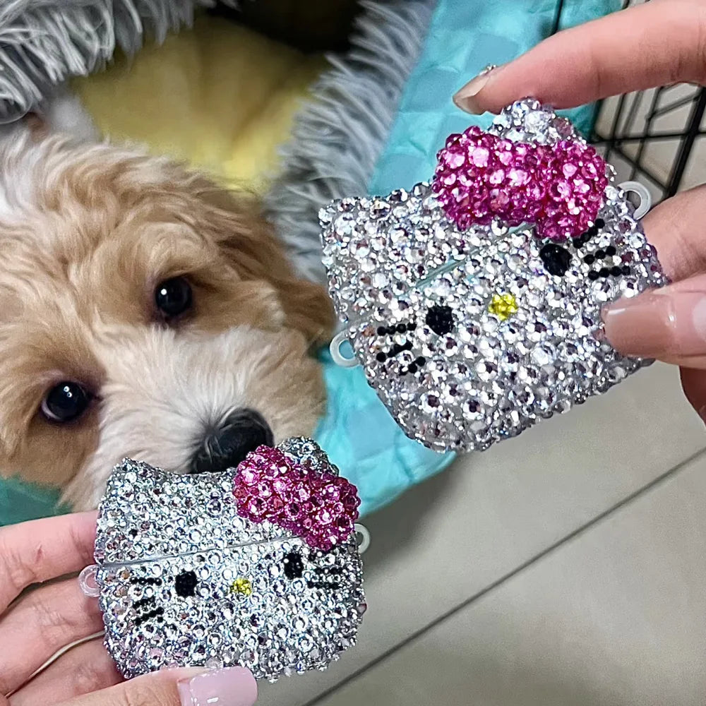 Hello Kitty Rhinestone Bling AirPods Case – Crystal Protective Cover with Keychain for AirPods Pro & AirPods