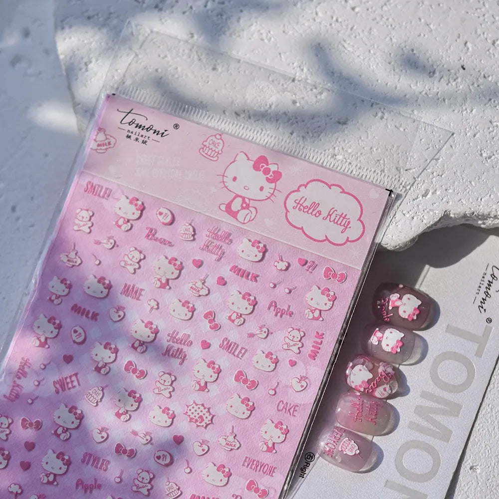 1PCS New Color Laser Hello Kitty Cartoon 5D Nail Stickers Sanrio Cinnamoroll Pochacco Nail Art Supplies DIY Nail Art Stickers