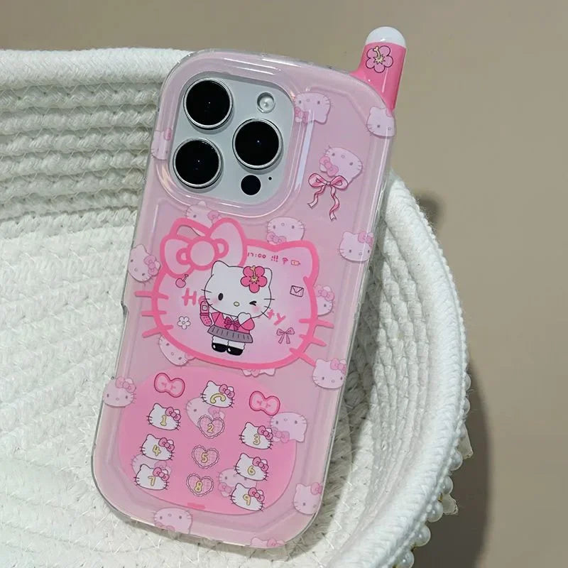 Cute Hello Kitty Phone Case Korean Japanese Style Retro Telephone Anti Drop for IPhone 14 15 16 17 Pro Max Protective Cover Gift