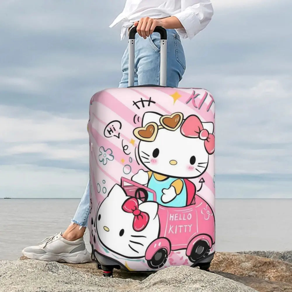 Custom Girls Kitten Classical Printing Luggage Cover Elastic Cute KT Cat Travel Suitcase Protective Covers Fits 18-32 Inch
