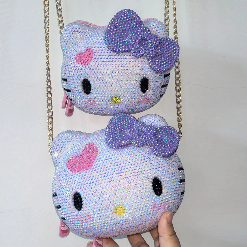 Hello Kitty Rhinestone Bling Leather Mini Bag – Cute Organizer for Earphones, Cables & Small Accessories