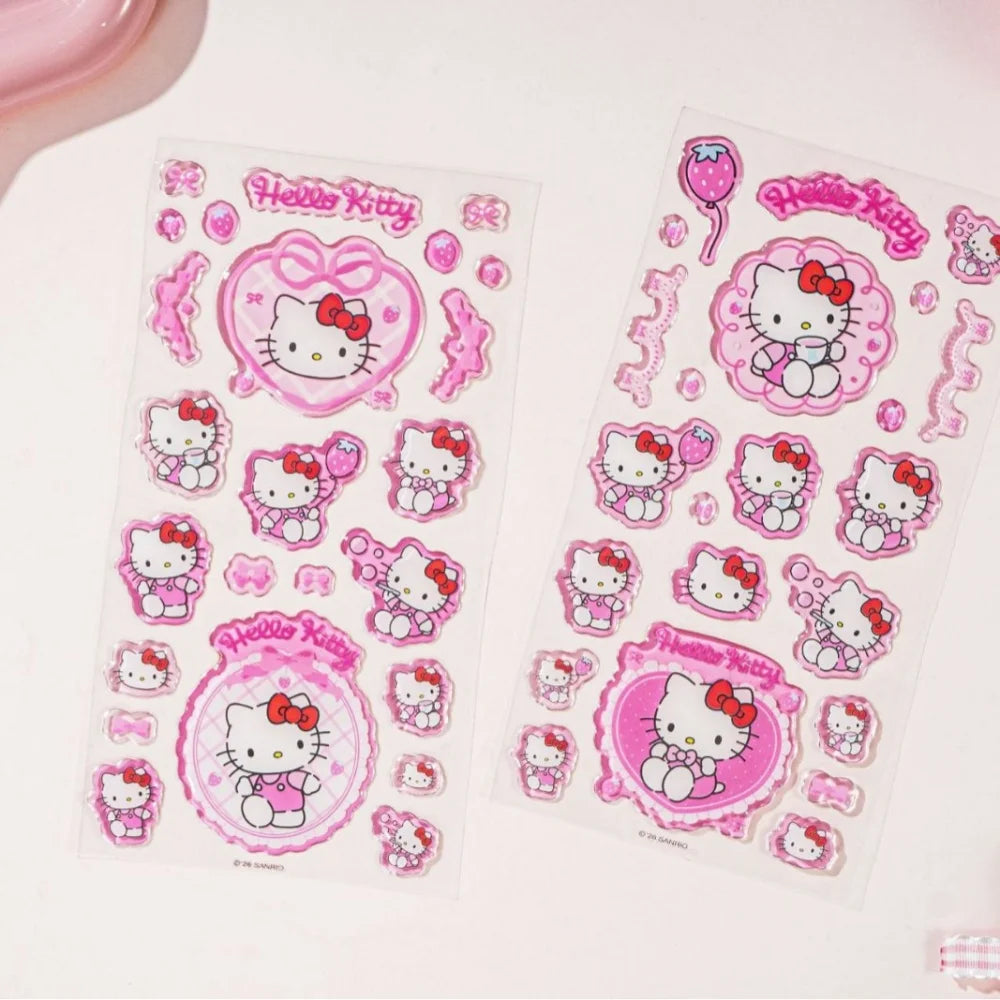Sanrio Hello Kitty Stickers Strawberry Series 3D Droplet Decals for Phone Laptop Journal Stationery Gifts