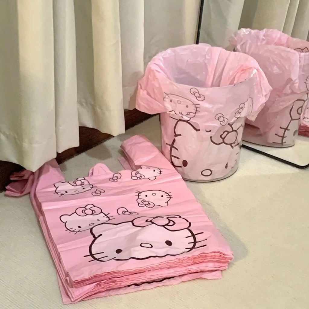 Cute Cartoon Kawaii Hello Kitty Cat Pattern Portable Bin Bag Vest Bag Plastic Bag Pink Tote Bag Storage Bag Household Waste Bag