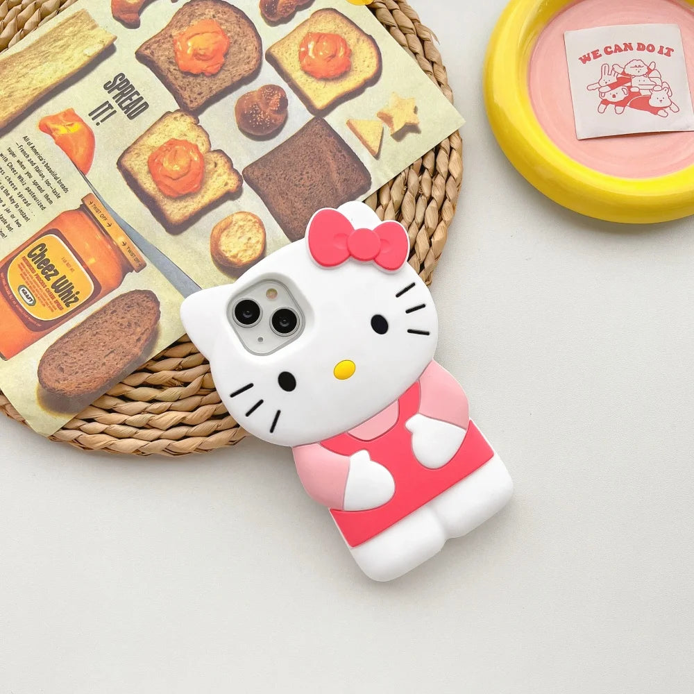 Hello Kitty 3D Silicone Soft Phone Case For iPhone 17 Pro 16 Plus 15 14 13 12 Mini 11 Pro Max XR X XS 7 8 Shockproof Phone Cover