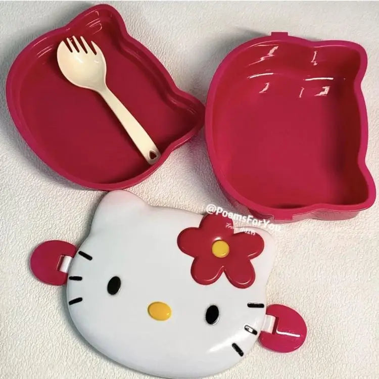 Kawaii Hello Kitty Double Lunch Box Microwave Plastic Lunch Box Student Fruit Lunch Box Cute Daily Tableware