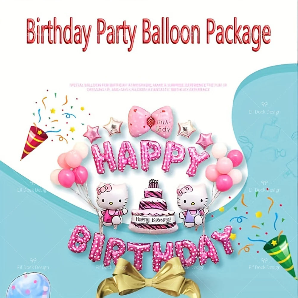 Cute Hello Kitty Party Balloon Decoration Set – Kawaii Birthday Room Decor & Theme Party Supplies for Girls