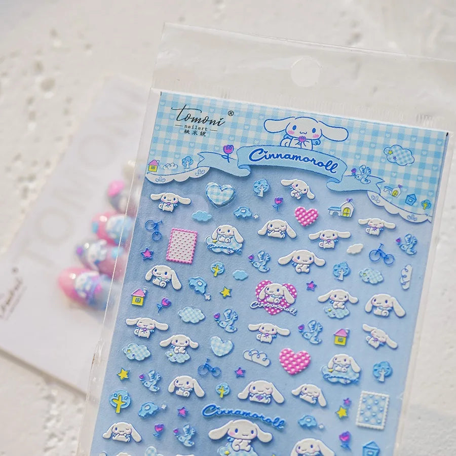 1PCS New Color Laser Hello Kitty Cartoon 5D Nail Stickers Sanrio Cinnamoroll Pochacco Nail Art Supplies DIY Nail Art Stickers