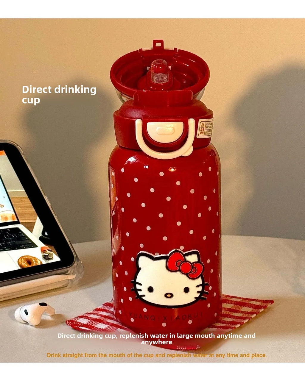 Hello Kitty Retro Red Polka Dot Thermos Cup – 316 Stainless Steel Vacuum Travel Water Bottle for Students
