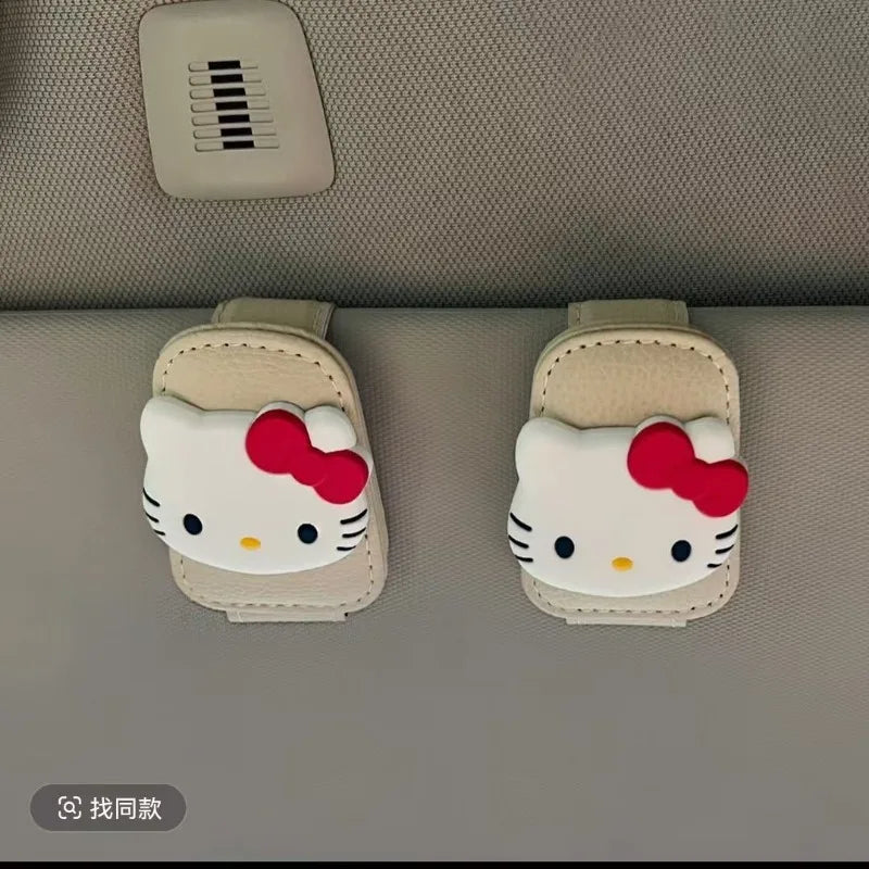 Hello Kitty Car Glasses Clip – Cute Cartoon Sun Visor Eyeglasses & Card Holder for Vehicle Organization