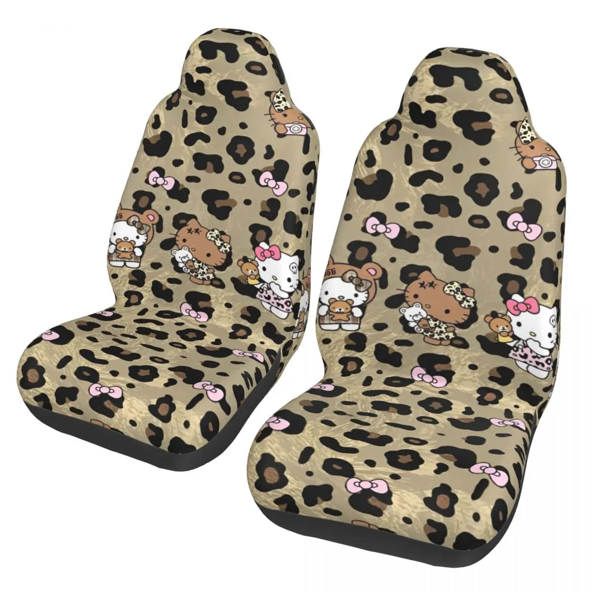Hello Kitty Pink Leopard Car Seat Cover – Universal Four Seasons Seat Protector Cushion for Cars
