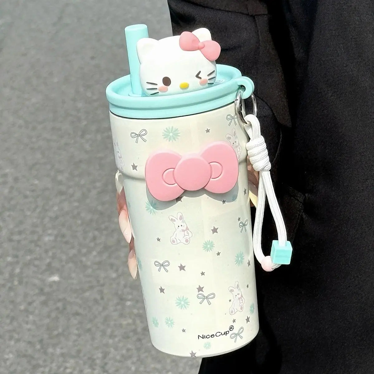 New Campus Style Sanrio Hello Kitty Insulated Tumbler with Straw – Large Capacity 316 Stainless Steel Leak-Proof Travel Coffee Cup – Cute Cartoon Water Bottle