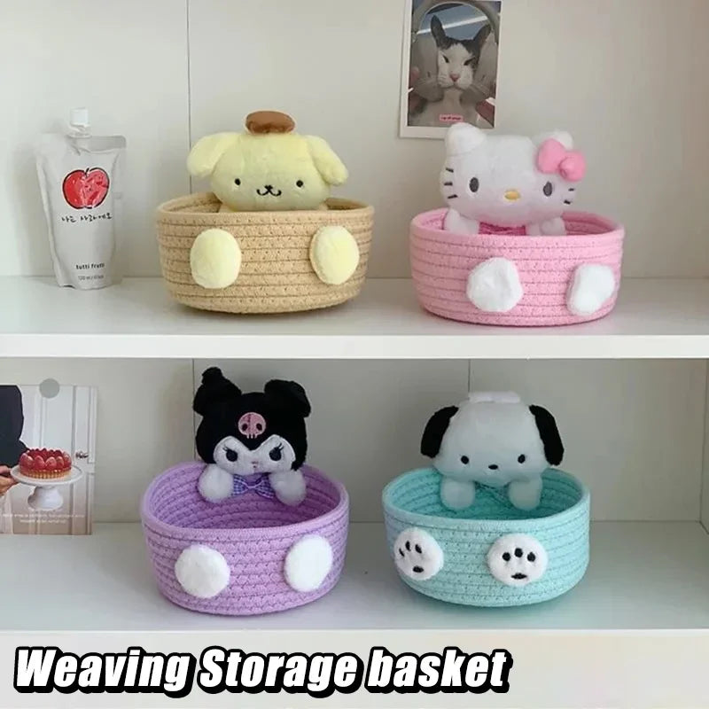 Hello Kitty Kuromi Woven Storage Basket Desktop Clutter Receiver Creative Dopamine Snack Basket Household Cosmetics Storage Box