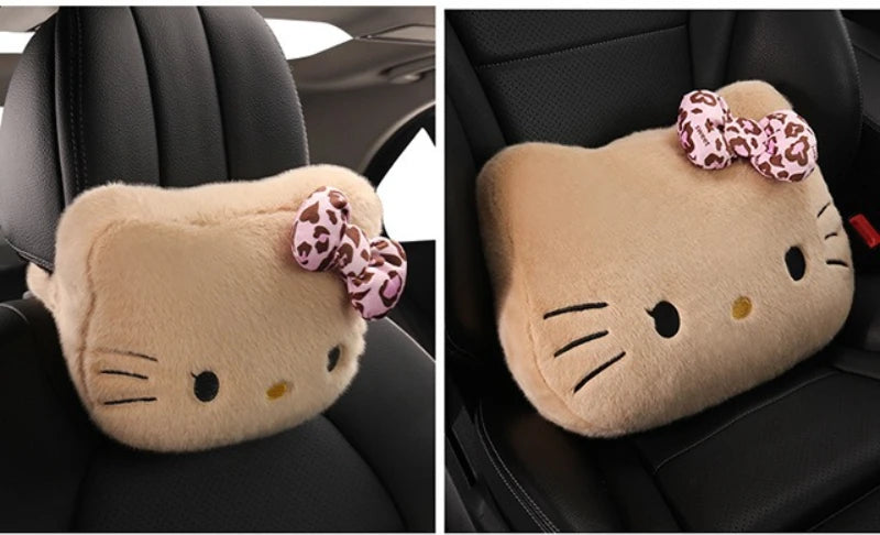 Hello Kitty Car Neck & Lumbar Support Pillow Set – Cute Cartoon Headrest Cushion for Travel & Driving Comfort