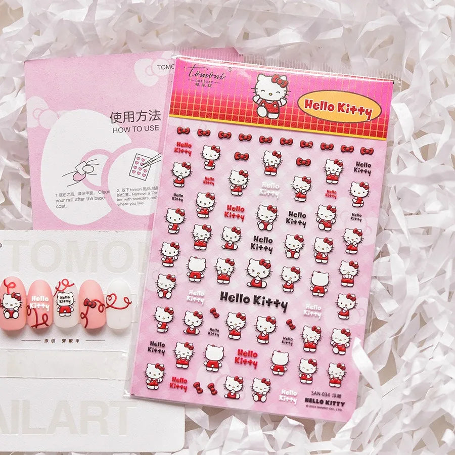 1PCS New Color Laser Hello Kitty Cartoon 5D Nail Stickers Sanrio Cinnamoroll Pochacco Nail Art Supplies DIY Nail Art Stickers