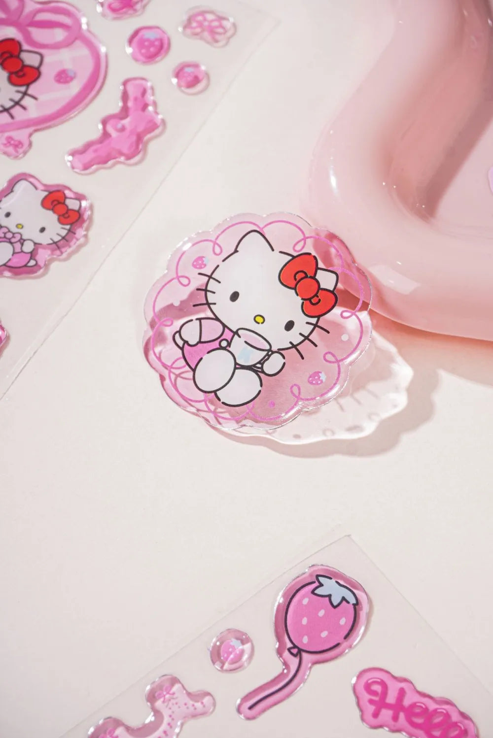 Sanrio Hello Kitty Stickers Strawberry Series 3D Droplet Decals for Phone Laptop Journal Stationery Gifts