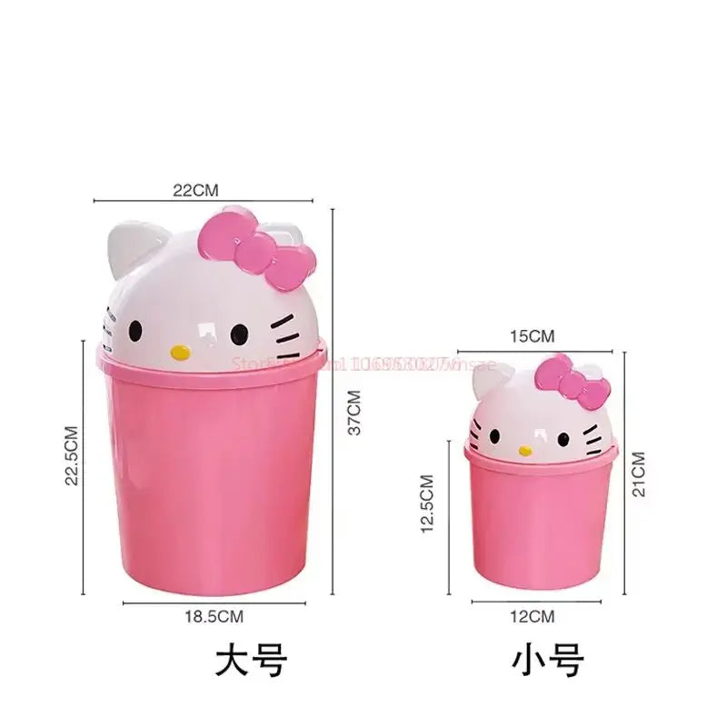 Sanrio Trash Can Kawaii Hello Kitty Cartoon Household Flip Trash Can Living Room Bedroom Bathroom Desktop Storage Bucket